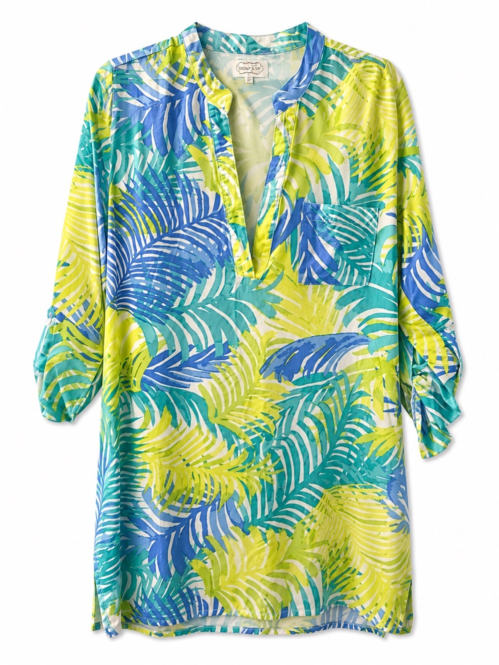 Mud Pie Leaf-Print Swim Coverup Tunic in Blue and Green - Picture 1 of 1